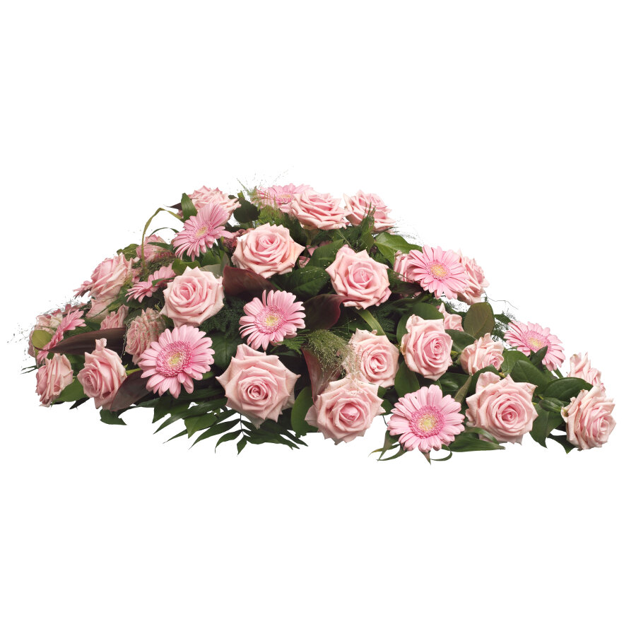 Rouwstuk roze bloemen druppel model ( UB 202 )